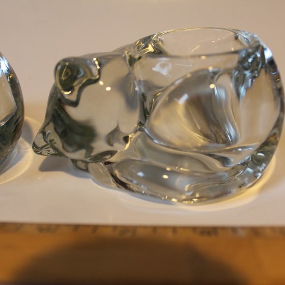 Two Vintage Sleeping Cat votive holders Clear crystal Indiana glass - Picture 3 of 5